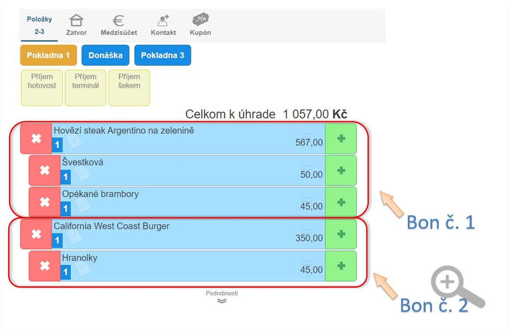 Tlač bonov samostatne po jedl&aacute;ch