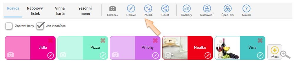 Rozvoz - navigační panel aplikáce 