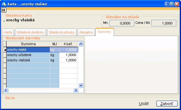 Priradenie skladovej karty na surovinu Priradenie_skladovej_karty_na_surovinu