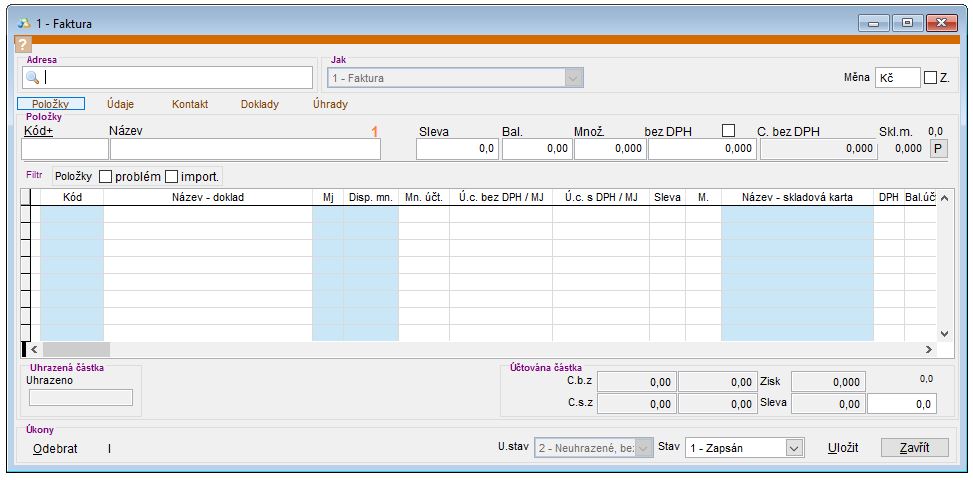 Formul&aacute;ř pro vytvořen&iacute; nov&eacute; odběratelsk&eacute; faktury