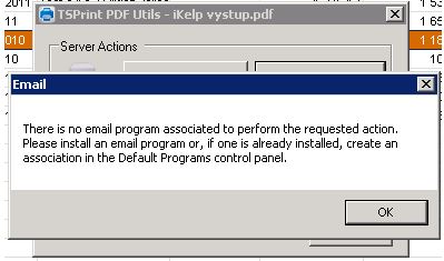 Pokus o odoslanie dokladu ako pr&iacute;lohy v emaile ak nie je nain&scaron;talovan&yacute; po&scaron;tov&yacute; klient.