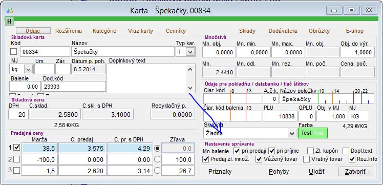 Nastavenie spr&aacute;vania skladovej karty
