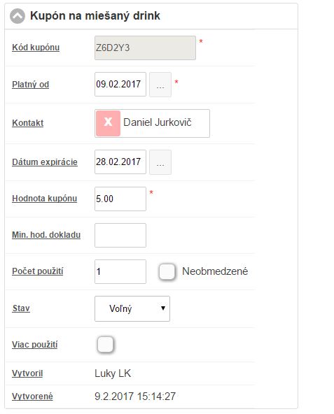 Úprava nastavení vytvoreného kupónu Úprava nastavení vytvoreného kupónu