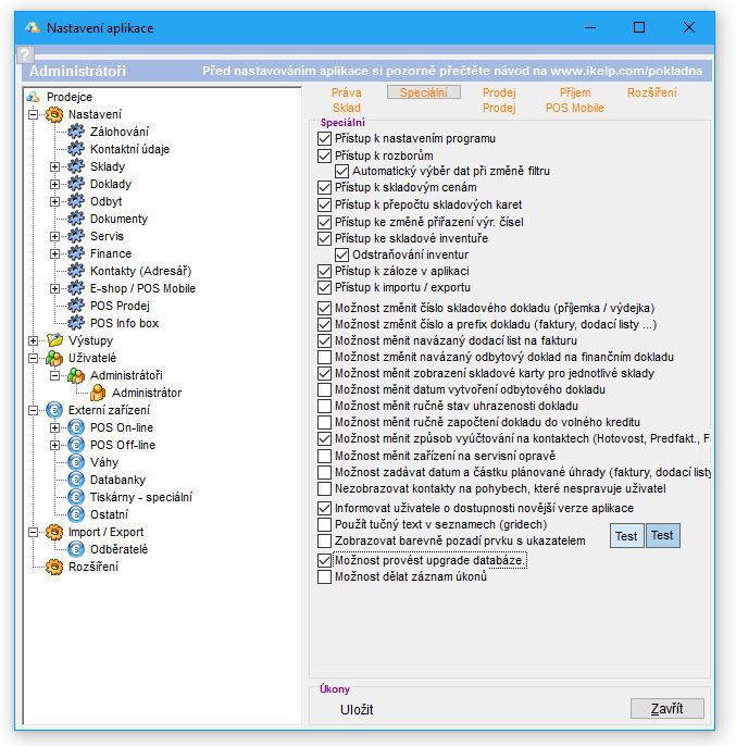 Nastaven&iacute; Speci&aacute;ln&iacute;ch pr&aacute;v uživatele/ skupiny.
