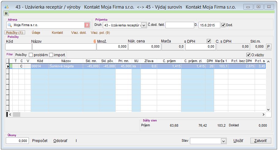 V&yacute;roba - pr&iacute;jem recept&uacute;ry