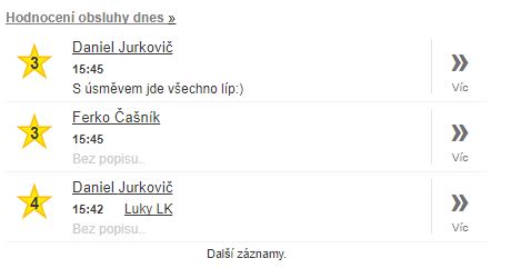 Hodnocen&iacute; obsluhy na n&aacute;stěnce aplikace